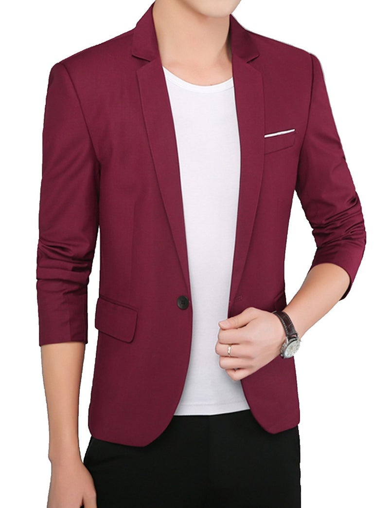 DAVID.ANN Men's Slim Fit One Button Casual Blazer Jacket,Wine Red,X-Large - Image 3